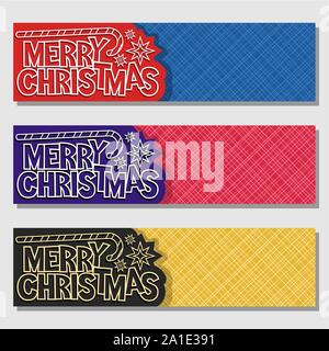 Vektor einrichten Banner für Fröhliche Weihnachten, original Kalligraphie Schriftarten für frohe Weihnachten, 3 web Header mit Weihnachten Dekoration auf abstrac Stock Vektor