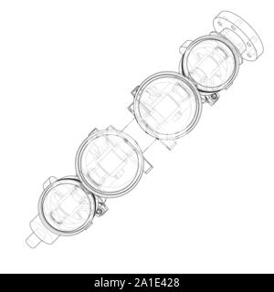 Motor Kolben skizzieren. Vektor Rendering von 3d. Wire-frame Stil. Die Schichten des sichtbaren und unsichtbaren Linien getrennt sind Stock Vektor