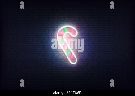Candy Cane neon-Symbol. Strahlende Weihnachten Winter Urlaub Symbol Zeichen Stock Vektor