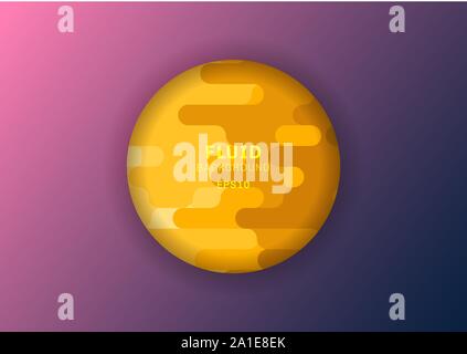 Abstrakte Flüssig Gelb abgerundeten Linien Hintergrund halftone Stil mit Lila Kreis Rahmen Platz für Ihren Text. Flüssige Form horizontales Muster. Vektor il Stock Vektor