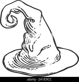 Halloween Hexenhut Holzschnitt Stil Stock Vektor