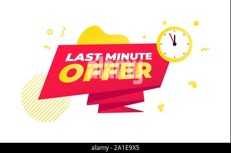 Last minute angebot Verkauf countdown ribbon Namensschild-symbol mit Big Red Ribbon, Uhr, abstrakte Elemente hinter auf weißem Hintergrund. Stock Vektor