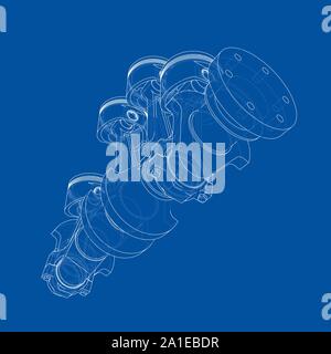 Motor Kolben skizzieren. Vektor Rendering von 3d. Wire-frame Stil. Die Schichten des sichtbaren und unsichtbaren Linien getrennt sind Stock Vektor
