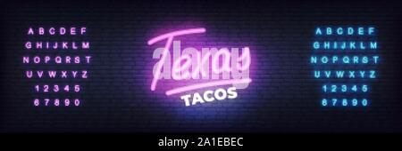 Tacos Leuchtreklame. Glowign Schriftzug Vorlage Texas Tacos Stock Vektor