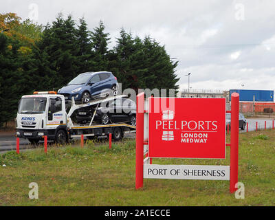 Sheerness, Kent, Großbritannien. 26. September 2019. Das Ministerium für Verkehr hat heute bekannt gegeben, dass Sheerness port zusammen mit 15 anderen Häfen in England einen Anteil von ein multimillion-lbs Finanzierung Topf erhalten, um ihre Vorbereitungen für Brexit am 31. Oktober zu helfen. Im Hafen von Sheerness durch Schälen Häfen besaß, war ein erfolgreicher Bieter in der £ 10 Millionen Hafeninfrastruktur Belastbarkeit und Konnektivität (PIRC) Wettbewerb. Credit: James Bell/Alamy leben Nachrichten Stockfoto