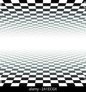 Schachbrett, checkerboard Oberfläche verschwinden in den Horizont. 3D-Ebene Szene, virtuellen Innenraum Stock Vektor