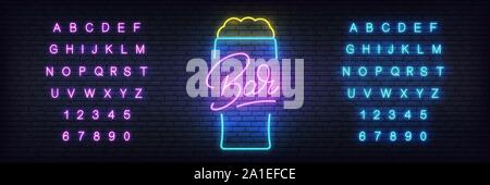 Bier neon Vorlage. Schriftzug Bier Zeichen für Bar, Pub, Restaurant, Club Stock Vektor