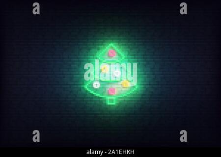 Weihnachtsbaum neon-Symbol. Glühende Winterurlaub Symbol Zeichen Stock Vektor