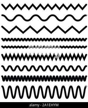 Gewellt, Zick-zack, verzerrte Linien. Horizontale Linie Teilerspitzen Stock Vektor