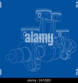 Motor Kolben skizzieren. Vektor Rendering von 3d. Wire-frame Stil. Die Schichten des sichtbaren und unsichtbaren Linien getrennt sind Stock Vektor