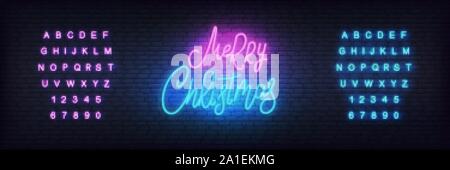 Frohe Weihnachten Neon. Leuchtende neon-Schriftzug Vorlage für Weihnachten Feier Stock Vektor