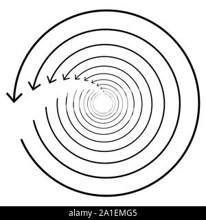 Kreis, Kreis, Pfeil links. Radiale Pfeil Symbol, Symbol. Gegen den Uhrzeigersinn drehen, drehen, drehen Konzept Element. Spin, vortex Zeiger. Whirlpool, Loop c Stock Vektor