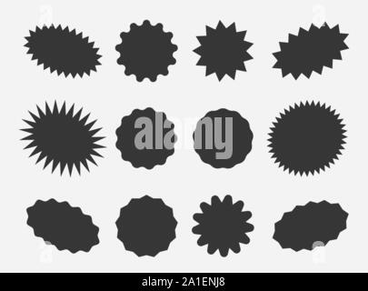 Starburst Sprechblasen, platzen Aufkleber promo Abzeichen, sunburst Förderung Tag. Explosion stern Vector Illustration Stock Vektor
