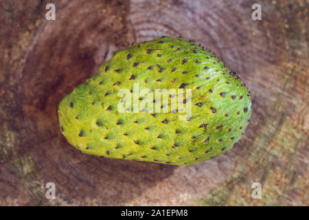 Soursop, Guanabana, Custard Apple, Annona muricata auf hölzernen Hintergrund Stockfoto