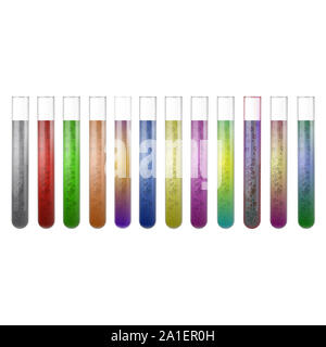 Chemischen Test Tube Set mit farbigen Flüssigkeiten Stockfoto