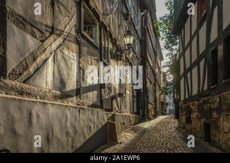 Das historische Zentrum der Stadt Marburg an der Lahn, Hessen, Deutschland mit traditionellen Häusern Stockfoto