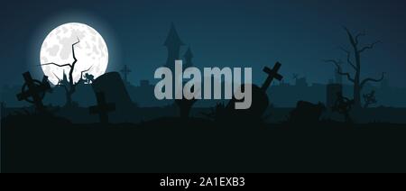 Halloween zombie Hand krabbelt aus einem Grab in einem alten Friedhof Stockfoto