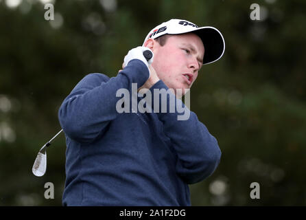 Robert Macintyre in der 8-Stück während des Tages eine der Alfred Dunhill Links Championship bei Carnoustie Golf Links. Stockfoto