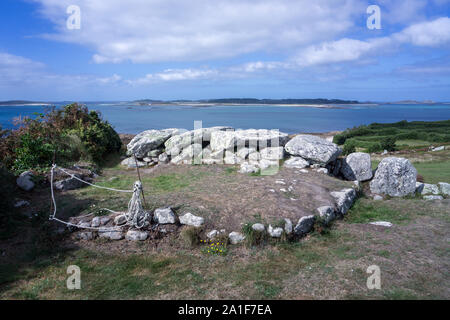 Der Bant Carn, Alte Grabkammer, die St Mary's, Isles of Scilly, Cornwall, Großbritannien Stockfoto