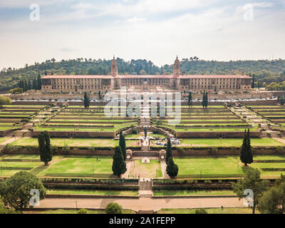 Luftaufnahme von Nelson Mandela Garten und Union Buildings, Haus der Regierung und Präsident von Südafrika, Pretoria Stockfoto