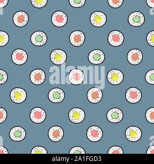 Die nahtlose Vektor Polka Dots Muster mit Maki Sushi Stock Vektor
