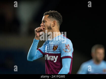 Oxford, UK. 25 Sep, 2019. Nathan Holland von West Ham Utd während der carabao Pokalspiel zwischen dem Oxford United und West Ham United in der Kassam Stadion, Oxford, England am 25. September 2019. Foto von Andy Rowland. Credit: PRiME Media Images/Alamy leben Nachrichten Stockfoto