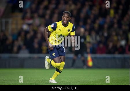 Oxford, UK. 25 Sep, 2019. Shandon Baptiste von Oxford United während der carabao Pokalspiel zwischen dem Oxford United und West Ham United in der Kassam Stadion, Oxford, England am 25. September 2019. Foto von Andy Rowland. Credit: PRiME Media Images/Alamy leben Nachrichten Stockfoto