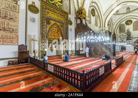 Eine Innenansicht der Großen Moschee. Sie besuchen Ulu Cami, die größte Moschee in Bursa, 4. August 2019, Bursa, Türkei Stockfoto