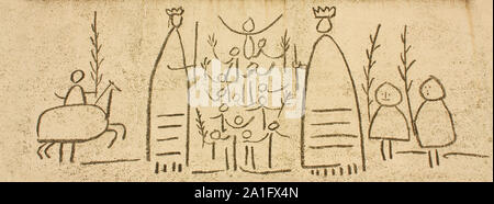 Pablo Picassos Frize, Barcelona. Gegenüber der Kathedrale von Barcelona, das Gebäude der Hochschule der Architekten von Katalonien weist drei Friese Stockfoto