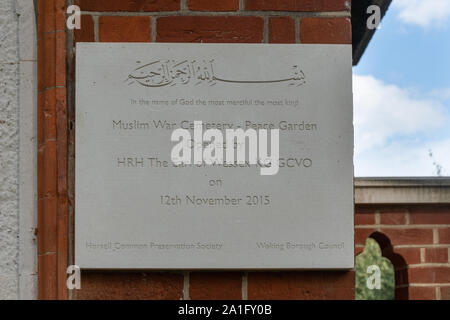 Woking muslimischen Begräbnisstätte und Frieden Garten, historischen Soldatenfriedhof in Surrey, Großbritannien Stockfoto