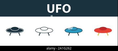 Ufo Icon Set. Vier einfache Symbole in verschiedenen Stilen aus dem Weltraum icons Collection. Kreative ufo Icons, Outline, Farben und Symbole Stock Vektor