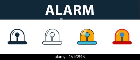 Das Symbol "Alarm" gesetzt. Premium Symbol in verschiedenen Stilen von Brandschutz icons Collection. Kreative Alarmsymbol gefüllt, Outline, Farben und Symbole Stock Vektor
