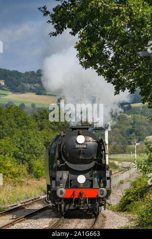 CHELTENHAM, ENGLAND - September 2019: Die Halbinsel und Orientalische Dampflokomotive n der Gloucestershire und Warwickshire Steam Railway Stockfoto