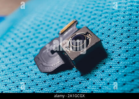 Close-up der Kamera Sensor Chip auf Hintergrund Tuch Stockfoto
