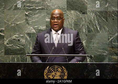 New York, NY, USA. 26 Sep, 2019. September 26, 2019 - New York, NY, United States: FELIX TSHISEKEDI, Präsident der Demokratischen Republik Kongo, bei der Vollversammlung der Vereinten Nationen. Quelle: Michael Brochstein/ZUMA Draht/Alamy leben Nachrichten Stockfoto