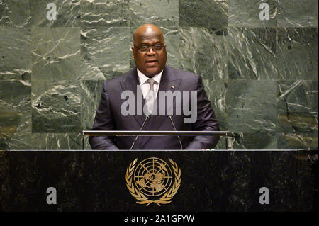 New York, NY, USA. 26 Sep, 2019. September 26, 2019 - New York, NY, United States: FELIX TSHISEKEDI, Präsident der Demokratischen Republik Kongo, bei der Vollversammlung der Vereinten Nationen. Quelle: Michael Brochstein/ZUMA Draht/Alamy leben Nachrichten Stockfoto