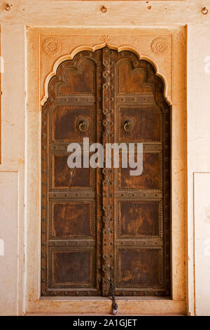 Detail der Architektur der Das Amber Fort Tempel in Rajasthan, Jaipur, Indien Stockfoto