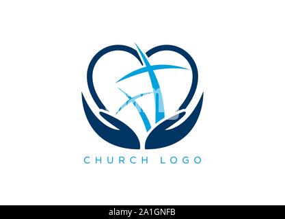 Kirche Logo. Christliche Symbole. Das Kreuz Jesu, Vorlage logo für Kirchen und christliche Organisationen Kreuz von Golgatha in der Sonne. Stock Vektor