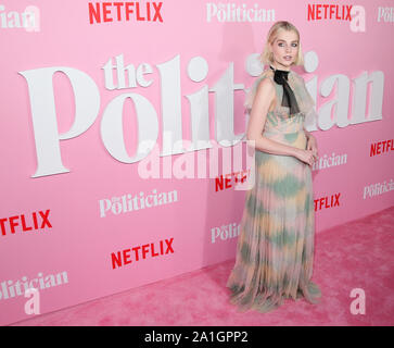 New York, Vereinigte Staaten. 26 Sep, 2019. Lucy Boynton kommt auf dem roten Teppich an der Netflix Premiere von "die Politiker" am Donnerstag, 26. September 2019 in New York City Foto von Jemal Countess/UPI Quelle: UPI/Alamy leben Nachrichten Stockfoto