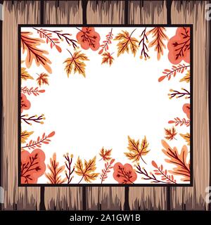 Herbst Blätter Pflanze saisonale Rahmen in Holz- Hintergrund Stock Vektor