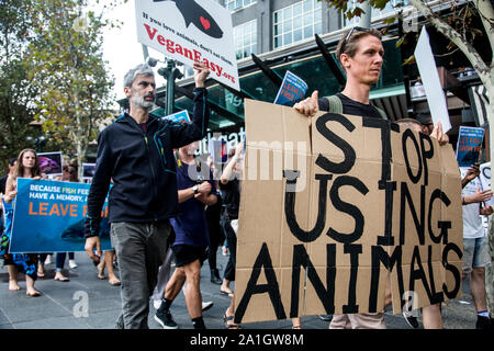 26. März 2017: März für Wassertiere Protestmarsch in Melbourne, Victoria, Australien Stockfoto