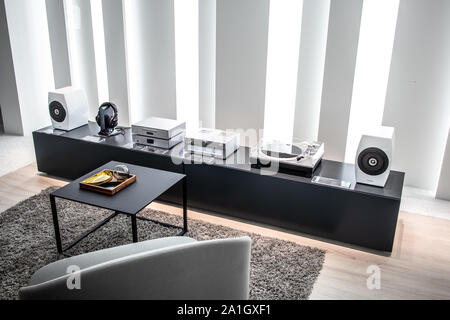 Technics Home Entertainment, Sound-Lautsprecher, Audiosteuerung, leistungsstarker Verstärker, Lautsprecher auf der Technics-Messe auf der Global Innovations Show IFA 2019 Stockfoto