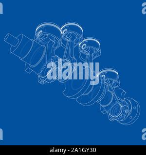 Motor Kolben skizzieren. Vektor Rendering von 3d. Wire-frame Stil. Die Schichten des sichtbaren und unsichtbaren Linien getrennt sind Stock Vektor