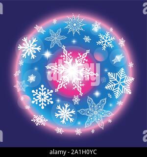 Vector Farbe Weihnachten Winter Muster mit Schneeflocken auf einem dunklen Hintergrund. Stock Vektor
