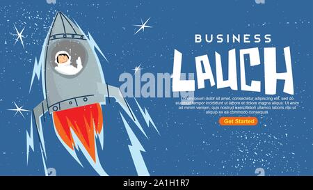 Rocket Launch mit lächelnden Astronaut Stock Vektor