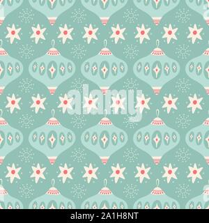 Weihnachtskugel und Star pattern Design in Grün, Creme und Rot. Nahtlose Vintage Style Vektor saisonale Abbildung. Stock Vektor