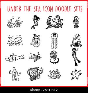 Vector Icons Set von vielen unter Meer Tier. Alle Elemente leicht zu ändern - Sie können die Farben ändern, Größe. Pack gehören Version EPS und JPG Stock Vektor