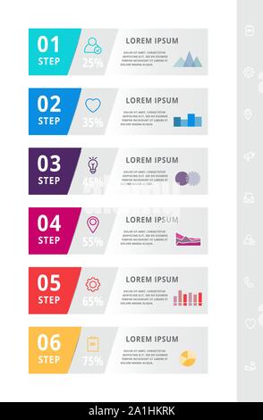 Vektor modernen Infografik flachbild Vorlage label für sechs Diagramme, Grafik, Präsentation. Business Konzept mit 6 Optionen, Rechtecke. Leerzeichen für Cont Stock Vektor