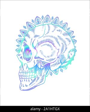 Farbe Muster der Schädel Abbildung im Profil. Schädel und Mandala mit Stil Stock Vektor