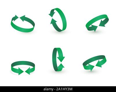 3D-Drehung Zeichen grünes Symbol. 360 Drehung Pfeile unterzeichnen. Stock Vektor